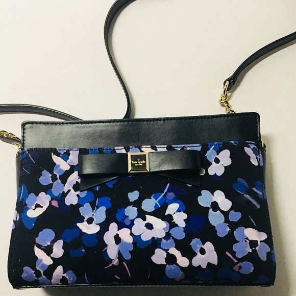 New Kate spade blue & black floral Angelica Purse - Picture 5 of 8